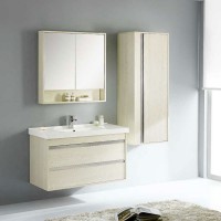 Modern style bathroom oak wood color mirror two drawers cabinet vanities