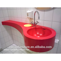 Acrylic solid surface wall hung round corner hand washing basin