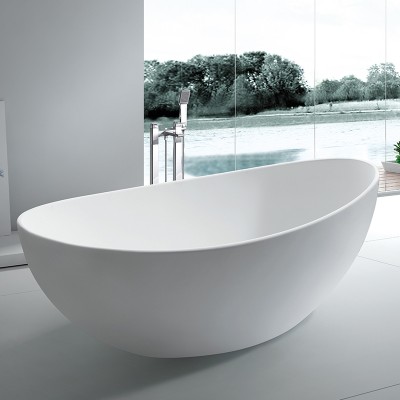 BS-8633A Foshan New Design Bathroom Boat Shape Oval Whirlpool Free Standing Solid Surface Stone Bathtub Tubs