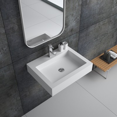 Bs-8434 Fancy Rectangle Washroom Sink Artificial Stone  Wall Hung Wash Basin