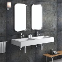 Bs-8438 American Cabinet Rectangle Double Sink Artificial Stone  Wall Hung Wash Basin