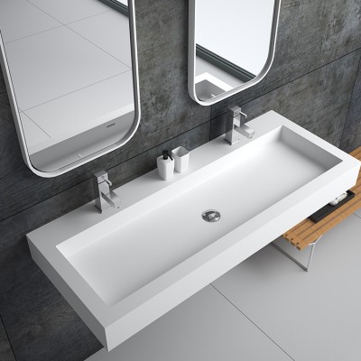 Bs-8437 High Quality American Cabinets Rectangle Double Basin Cast Stone Resin  Wall Hung Wash  Sink