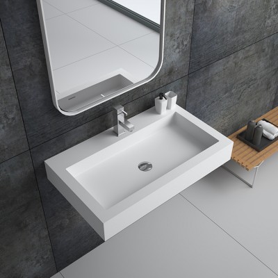 Bs-8435 Floor Mounted  Rectangle Cast Stone Resin  Wall Hung Wash Basin Sink