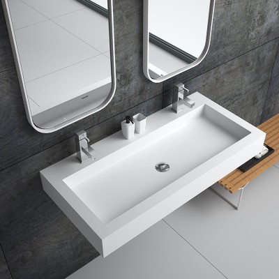 Bs-8436 Wall Hung Rectangle Console Sink Handle Antique Bathroom Artificial Stone  Wall Hung Wash Basin