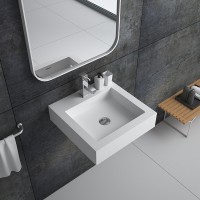 Bs-8433 Fancy Contemporary Rectangle Cast Stone Resin  Wall Hung Wash Basin Sink